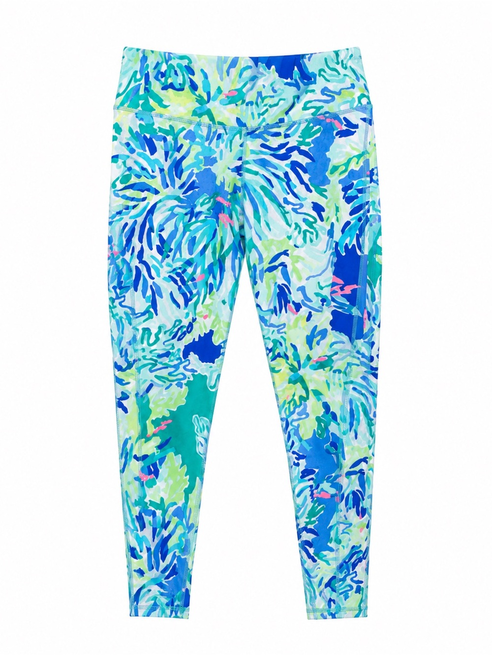 High-Rise Tropical Print Leggings XL | Blue Green Performance Activewear - Picture 2 of 3